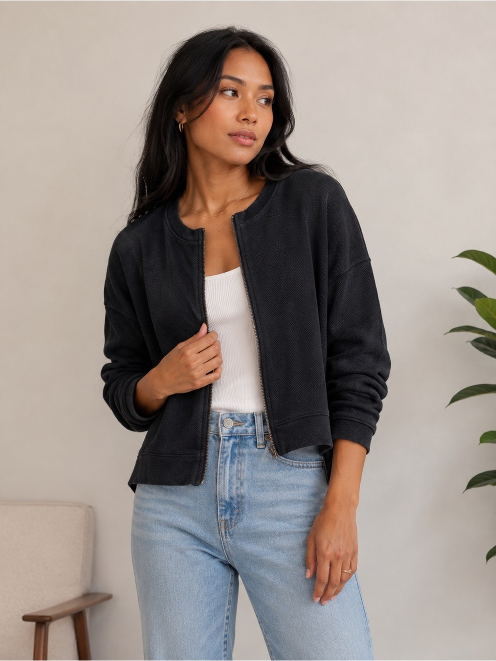 Madewell Zip-Up Jacket – Black – Size Small